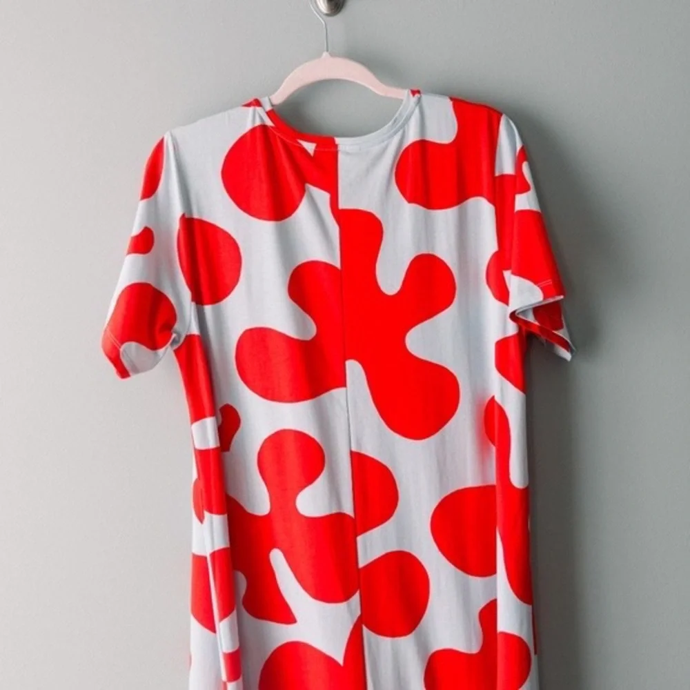 Marimekko - Bold Print - Long T Shirt Dress - Red & Light Blue - Size Large - Picture 4 of 6
